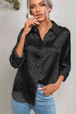 Spring Office Lady Tops Long Sleeve Leopard Jacquard Blouse Turn Down Collar Button Shirt Autumn Fashion Tops Elegant