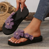 Slippers Women's Summer Fashion Wear Thick Bottom High And Cool Slippers Women's Beach Anti-Slip White Flowers And