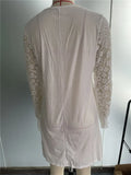 Mini Dress Women Summer Elegant Dress Female Fashion O Neck Button Dress Ladies Lace Hollow Out Long Sleeve