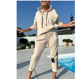 Autumn And Winter New Women's Pure Color Round Neck Long Sleeves With Splicing Trousers Set