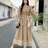 Retro Elegant Dress Women's New French Heavy Industry Embroidered Collar Lantern Sleeves Large Swing