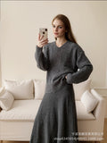 Loose Knitting Suit Women 2025 Autumn And Winter New Round-Neck Sweater + Fishtail Skirt Real