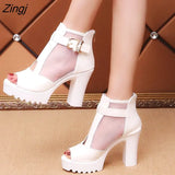 New Fashion Women's Shoes Fish Mouth Sandals Women's High-heeled Mesh Thickened Summer Hollow Mesh Open Toe Solid