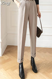 Pants Solid High Waist Casual Suit Trousers Women 2023 Fashion Pocket Zipper Straight Ankle-Length Pants OL Women