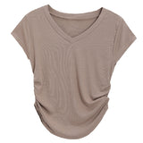 Zingj Desire Wind V-Neck Short-Sleeved T-Shirt Women's Wear 2024 Summer New Slim Show Thin Design Sense Students Pure Color Jacket
