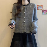 With A Soft Glutinous Nail Beads Color Short Cardigan Knitted Sweater Women's Spring And Autumn New Loose Chic