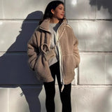 Hair Women's Autumn And Winter New Women's Solid Color Lazy Wind High-Collar Coat Warm Female
