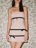 Tube Bow Stripe Frill Mini Dress-Outfit