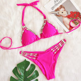 Zingj Sexy Metal Accessories Rhinestone Women's New Holiday Bikini Lace