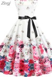 Butterfly Print Women Summer Midi Dress Sleeveless Vintage Retro Pin Up Party Robe Rockabilly