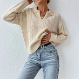 2025 V-Necked Lattice Tute In The Color Of The Long Knitted Cardigan Sweater Jacket