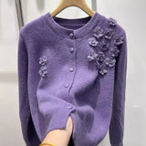 Flower Embroidery Design Blouse With Ocean Knitted Cardigan Long-Sleeved Temperament Minus Age Casual Sweater