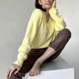 Autumn And Winter Ultra-Soft V-Neck Imitation Marinish Sweater Female Lazy Style Loose Knitted