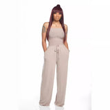 Zingj New Women's Casual Flat Shoulder Wrapped Chest Wide-Leg