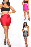 Women High Waist Casual Solid Soft Skirt Elastic Waist Bodycon Short Mini Pencil Skirt Slim Faux Leather Stretch