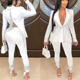 Women Tracksuit Two Piece Set Jacket Coat + Long Pants Tassel Streetwear Clothes For Women