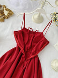 2023 Women Irregular Hem Beach Party Mini Dress Vestidos Sexy Sleeveless High Waist Drawstring Red/Green Strap Dress