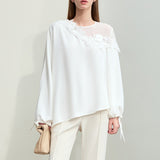 Chiffon Women's New Elegant Three-Dimensional Lace Pearl Yarn Micro Reveals Shoulder Belt Long-Sleeved Shirts In Spring