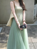 Summer New Temperament Slim Comfortable Design Small Fashion Art Green Dress Two Sets Of