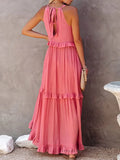 Casual Long Dress Women Summer Female Ruffle Pullover Beach Dresses Ladies Elegant Sleeveless Hollow Tie-Up Party