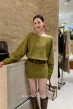 Xixi 13 Line 2025 Autumn White Standard Temperament Knitted Round Collar Dress With Thin High Waist Short Dress Woman