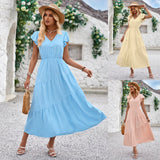 Leisure Summer Fashion Women's Wear Fresh Air V Collar V Collar Lotus Leaf Sleeve Layered