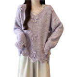 Three-Dimensional Bow V-Neck Shoulder Knitted Sweater Woman 2025 Autumn Big-Size Fat Mm Super Nice Look And Beautiful
