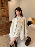 Xixi 2025 Autumn New White Standard Temperament Elegant Thousand Gold Style Long Sleeve Hair And Short Coat