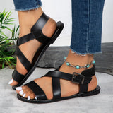 Zingj Sandals Female Summer 2023 New Round-Head Solid Color One-Line Buckle To Wear Plus-Size Women's