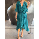 New Women's Solid Color With Long Skirt Bat Sleeve Irregular Dress