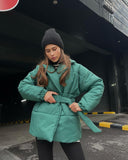 Winter New Thickened Collared Waist Cotton Coat Thin Solid Cotton Coat
