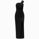 Clear New Air Women's Wear 2025 New Fashion Pure Color Diagonal Shoulder Hollow Slit