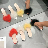 Large-Size Tips High-Heesed Slippers Female Fine And Fashion Hairy Toe Fashion Cool Drag High