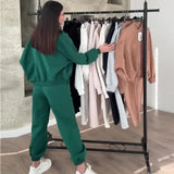 Zingj 20232 New Solid Color Zip Loose Hoodie Casual Versatile Trouser Suit-Outfit