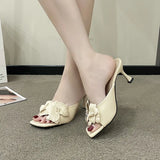 Fine Heel Sandals 2025 Spring And Summer New One-Word Drag Small Fashion Three-Dimensional Flower Women's Shoes