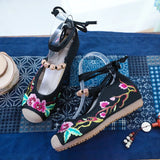 Zingj Heels Single Shoes Ethnic Style Embroidered Cloth Shoes Spring And Autumn Wooden Beads With Women's