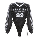 Autumn 2024 New Women's Unique Number Printing Side Striped Pull Rope Design