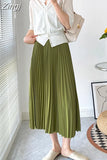 Women's Maxi Winter Skirt A-line White High Quality Brown Vintage Long Pleated Skirt Midi Elastic Waist Elegant for Women