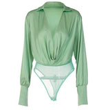 Women's 2023New Fashion Sexy V-neck Long-sleeve Jumpsuit Summer Stitching Bottoming Top Women Club Party Streetwear