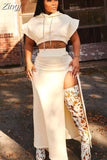 Pieces Set Sexy Autumn Winter Fashion Women Set 2023 Female Hoodies Tops Short Sleeve Sweatshirts Elastic Waist Maxi