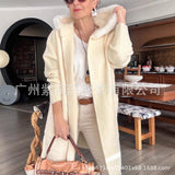 New Autumn And Winter Casual Hooded Real Fox Hair Collar Fashion Knitted Knitted Shirt Outside Fur Coat