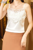 Women Blouse Floral Satin Elegant Blouses Hollow Sexy Tank Tops Camisole Slim Solid Womens Tops 2023 Summer Female