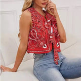 Women's Summer New Casual Wind Collar Tie With Printed Cotton