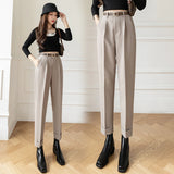 Pants Solid High Waist Casual Suit Trousers Women 2023 Fashion Pocket Zipper Straight Ankle-Length Pants OL Women