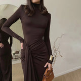Turtleneck Long Sleeve Wrap Maxi Dress- Outfit