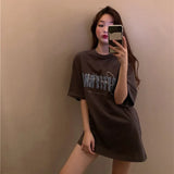 Zingj T-Shirt Women's Spring And Summer 2024 New Korean Version Hong Kong Flavor Retro Print Student Long Top Bottom
