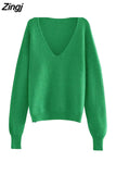 Neck Loose Women Sweater Autumn Winter Fashion Basic Knitted Pullovers Solid Chic Soft Casual Female