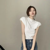 Lust Wind T-Shirt Girl In Chao Thai Style 2025 New Pink Shoulder Hottie Thin Tight Short-Sleeved