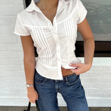 And Summer Basic Solid Color Dark V Buckle T-Shirt Top Bow Texture Texture To Close The Waist Design Spice Girls Shirt