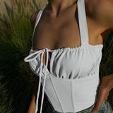 Sleeveless Camis Women Lace up Ruched Tank Top Women Summer 2021 Casual Elegant Crop Top Bandage Backless Solid